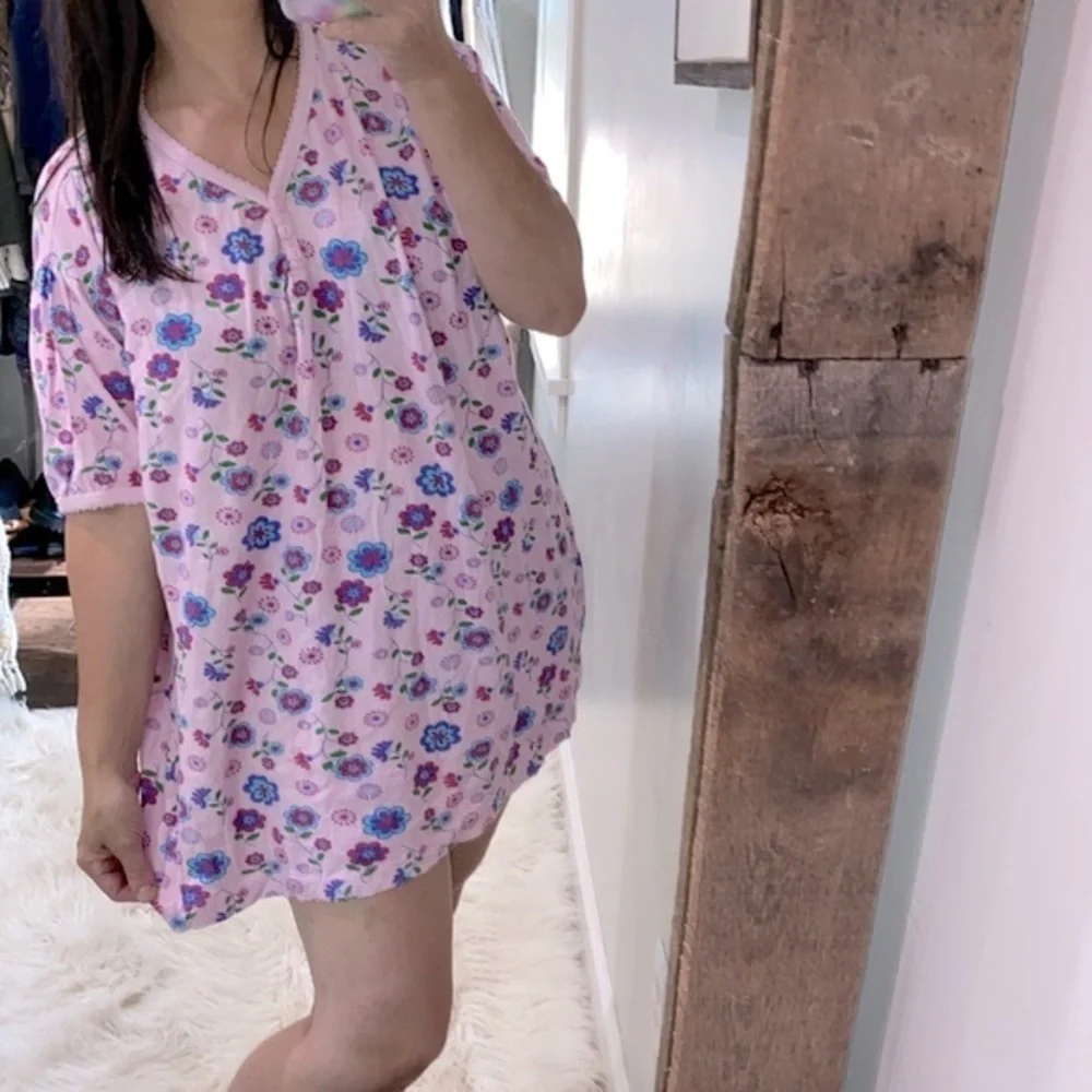 Dream Mode pink floral night shirt one size fits most